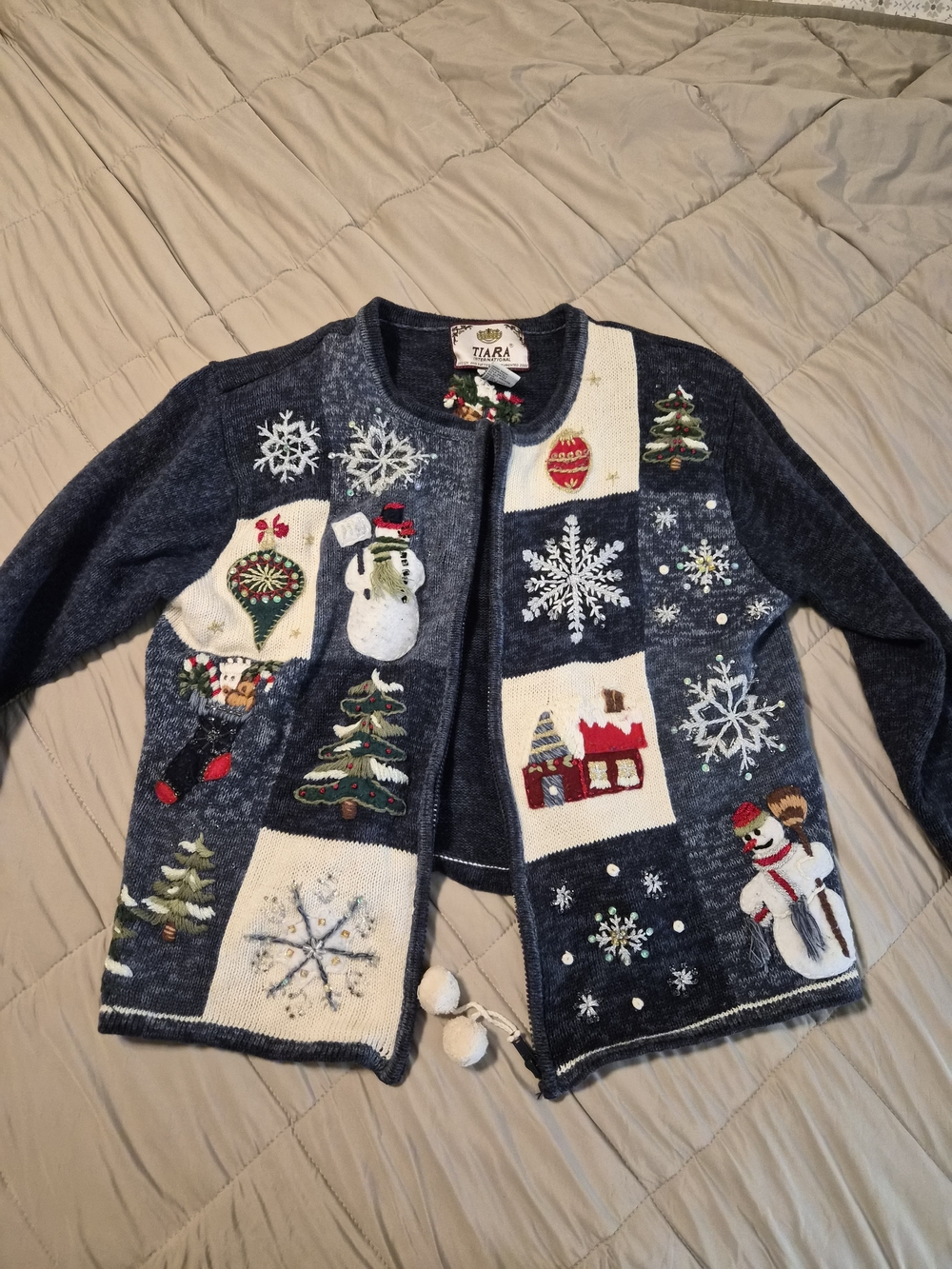 Vintage Tiara Navy Blue Christmas Sweater
